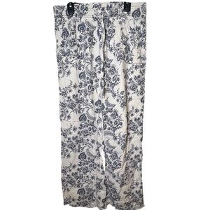 Knox Rose boho blue floral linen blend pants size S